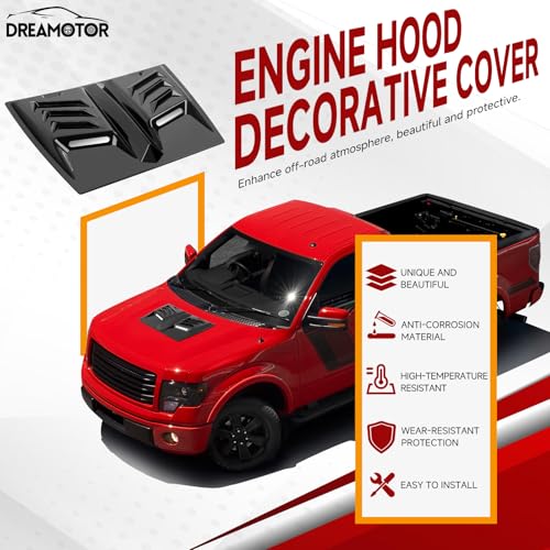 Image of DREAMOTOR Hood Scoops For Cars, Universal Hood Scoop Vents, Automotive Hood Scoops for Trucks Compatible with F150 F250 F350 Dodge Ram 1500 2500 Toyota Tundra GMC Sierra 1500 2500 Jeep Wrangler