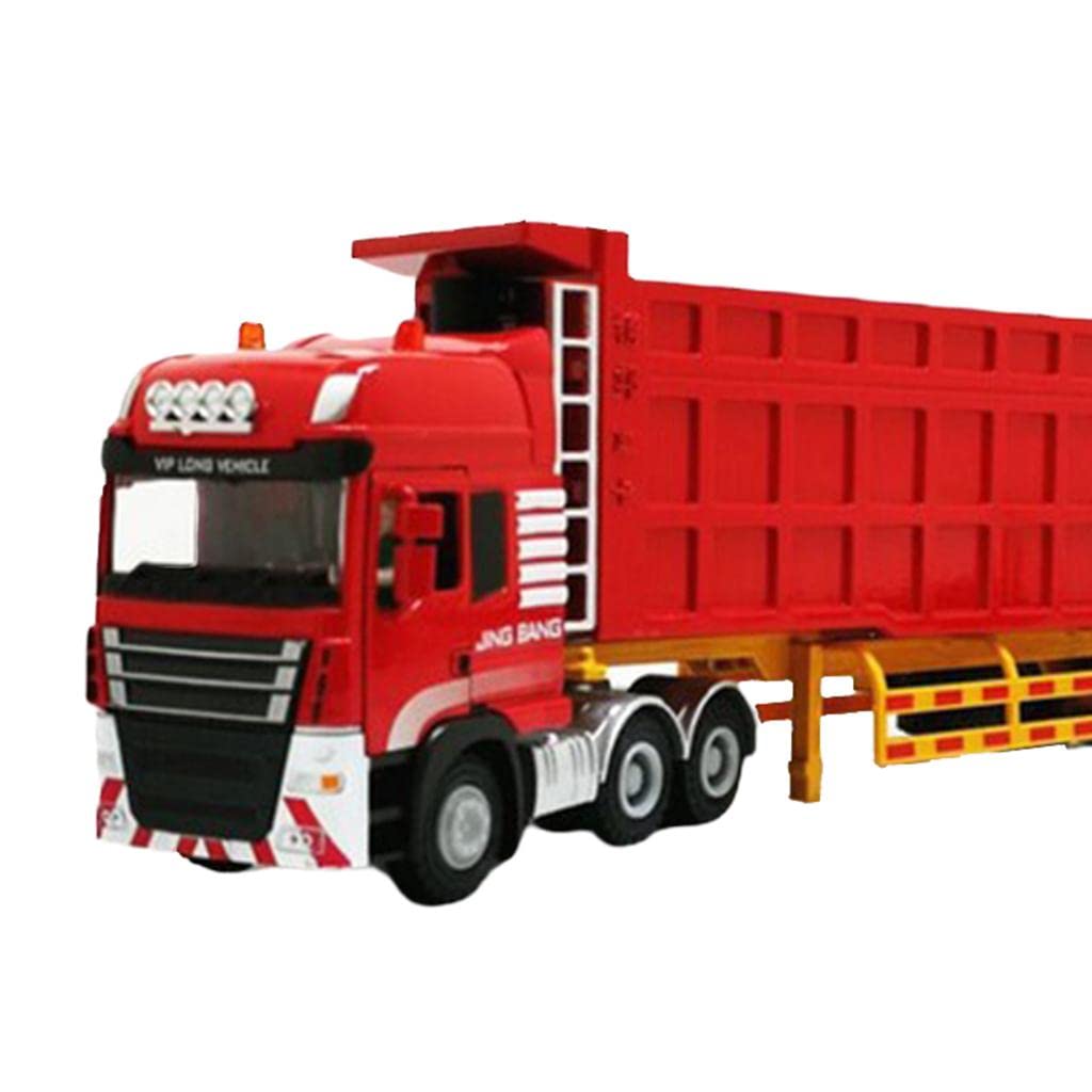 Modèle Principal Semi Remorque avec Camion Dump Maquette Voiture Engin Miniature Alliage Zinc Fonction Simulation Rotation Convient pour Collection, Rouge
