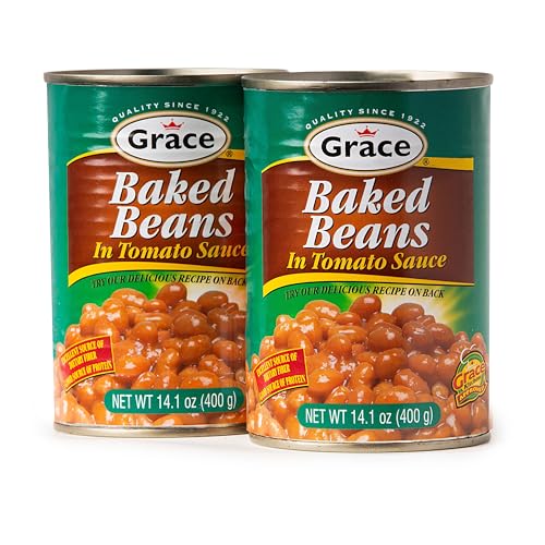 Grace Baked Beans 14oz - 2 Pack Canned Baked Beans - Source of Plant Based Protein &amp; Fiber, Gluten Free, Low Fat