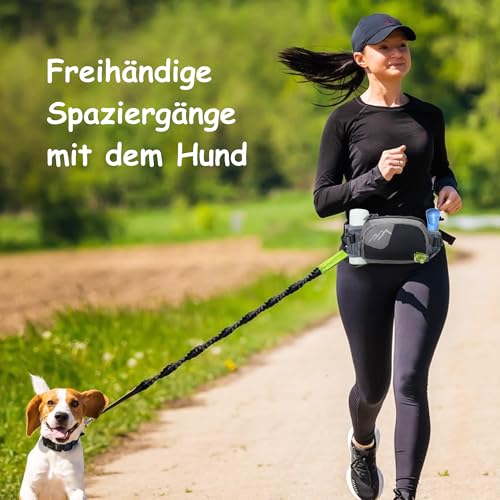 Hundetasche Bauchtasche mit Leckerli-Tasche & 2 Wasserflaschenhalter, Leichte Futterbeutel Hunde mit Kotbeutelspender, Gürteltasche Hüfttasche verstellbar, 2-in-1 für Gassi, Training, Wandern, Schwarz