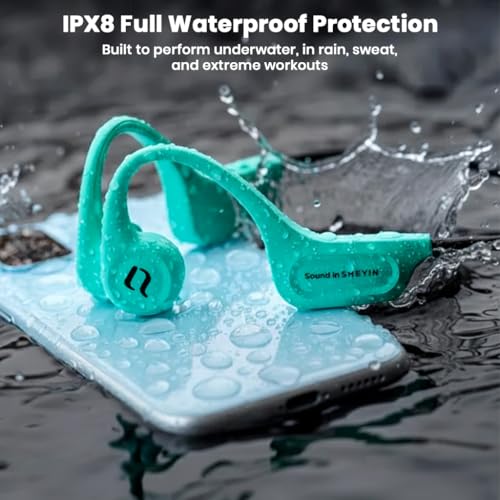 Image of SHEYIN X5 Bone Conduction Headphones, Open-Ear Bluetooth 6.0 Wireless Earphones with 32GB MP3 Storage, IPX8 Waterproof, 8-10H Playtime, Magnetic Fast Charging, for Running & Swimming (Green 32GB)