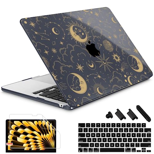 Image of Tuiklol for MacBook Air 13 inch Case M5 2026 M4 2025 M3 2024 M2 2022 Release Model A3449 A3240 A3113 A2681,Plastic Hard Shell Cover for MacBook Air 13.6 with Touch ID, Moons and Stars