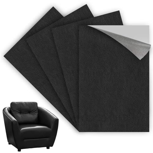 Bomtop 4 piezas de cuero artificial renovación parche adhesivo, revestimiento de piel sintética autoadhesivo, parche de reparación de cuero sintético, para sofá, asiento de coche, muebles de