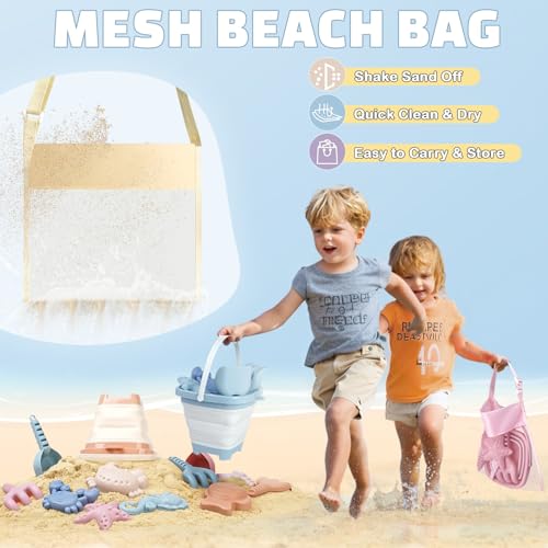 Image of Dreamon Sand Toy Beach Toy Children, 18 Pieces Travel Sand Toy with Foldable Bucket, Sandpit Beach Toy for Children from 1 2 3 4 5 Years Girls Boys