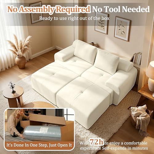 Image of 85 inch Oversized Boneless Couch, Comfort Cloud Sectional Couches for Living Room, Modular Sofa High Back & Extra Deep Seat, No Assembly, Soft Chenille Fabric (Warm White, 85 inch- Shaped(2+2))