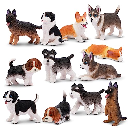 EYSCOTA 12PCS Dog Figurines Playset, Realistic Detailed Plastic Puppy Figures, Hand Painted Mini Dog Figures Toy Set Cake Toppers Easter Egg Birthday...