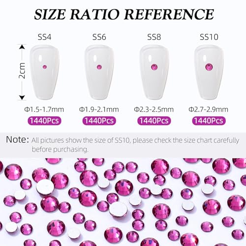 Image of Fuchsia Flatback Rhinestones, Glass Rhinestones for Nail Art and Craft, Glue Fix, Loose Crystal Gemstones(Fuchsia, SS8, 1440pcs, 2.3-2.5mm)