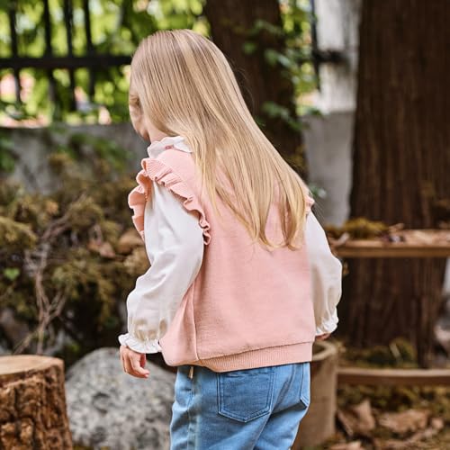 DAVE&BELLA Toddler Baby Girl Sweater Vest, Sleeveless V Neck Floral Knitted Cardigan Button Down Embroidered Flower Tank Tops4