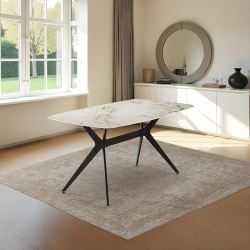 Image of Wakefit Baklava Dining Table - 6 Seater Marble Finish Top