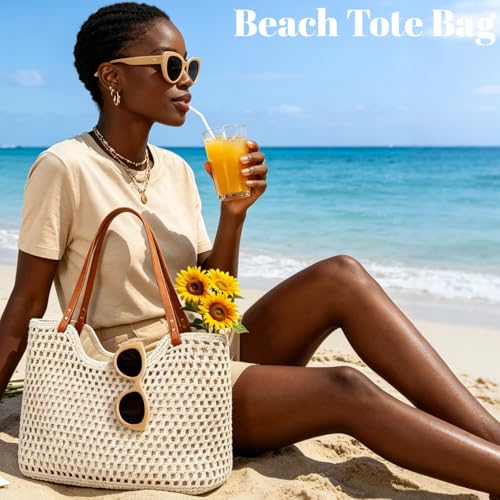 Bolso de Playa Tejido para Mujer Beige miniatura 2