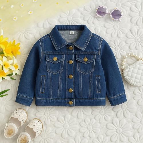 Denim Jacket for Toddler Boys Girls Fall Fashion Button Down Collared Long Sleeve Jean Jacket Coat Outwear Tops 1-6Years2