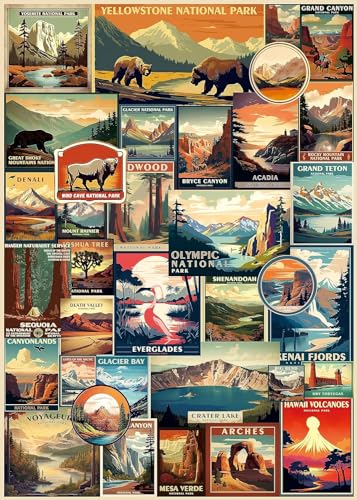 Vintage National Parks Puzzle for Adults 1000 Pieces, Travel Poster Landscape Puzzle Including Yellowstone Zion Acadia Yosemite, Nature Jigsaw Puzzles Scenery Mountain Scene