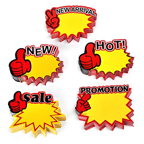 250Pieces English Label Tags Burst Signs Star for Retail, Mini Size 5 Blank Star Shape Display Tags to Boost Sales, Garage Sale Supplies Sign,Yard Sale Supplies for Sale Sign
