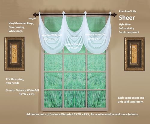 Image of Today's Curtain, Emelia Grommet Sheer Valance Waterfall 25 inch White, 35 inch W x 25 inch L