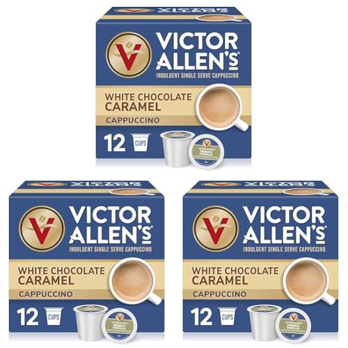Victor Allen's Coffee White Chocolate Caramel Flavored Cappuccino Mix, 12 Count, Single Serve Coffee Pods for Keurig K-Cup Brewers (Pack of 3)