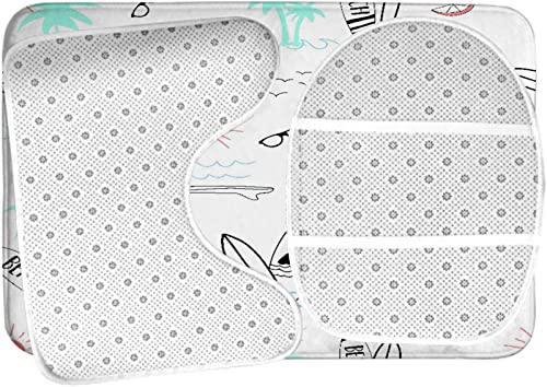 Badezimmerteppich-Set, 3-teilig, Surfbrett-Sommermuster, waschbare Badeteppiche, rutschfest, mit Rückenpolster, Konturteppich und Toilettendeckelbezug – Bild 6