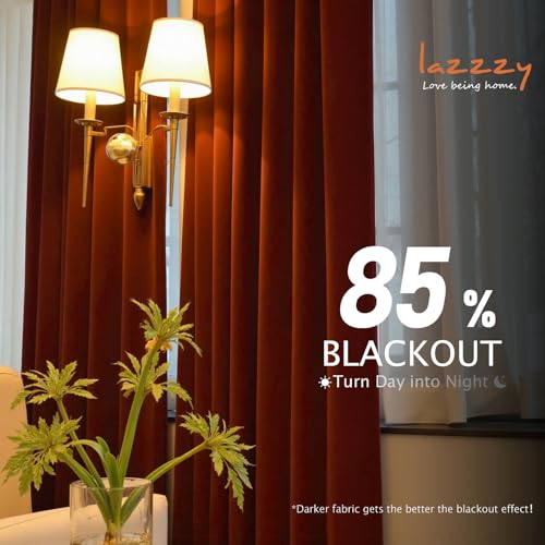 Image of Blackout Rust Red Velvet Curtains Grommet 52x96 Inch 2 Panels | Soft Velvet, For Bedroom & Living Space, Light Shifting Texture, Elegant Luxury Drape, Charming