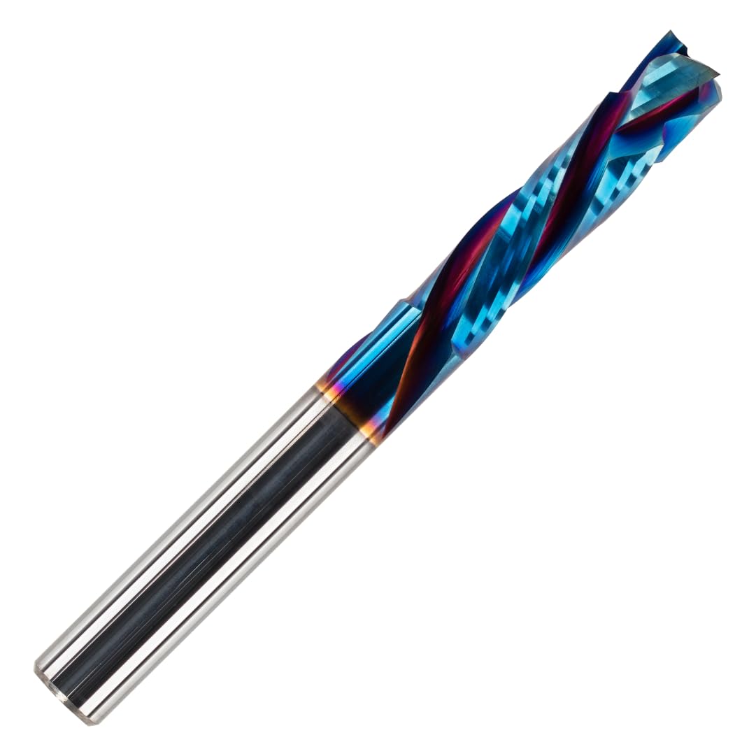 Rennie Tools - 10mm x 32mm Flute (10mm Shank) Solid Carbide 3 Flute Up Down Cut Compression Router Bit Cutter End Mill For MDF, Plywood, Wood, Laminate. NANO Coated Upcut/Downcut Spiral For CNC Use
