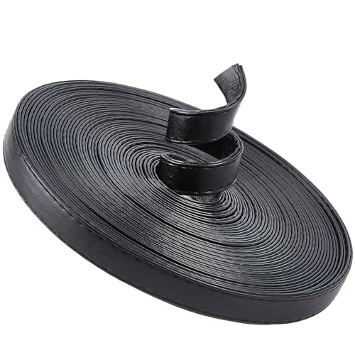 GORGECRAFT 5M Long Double Sided Leather Strips 12mm Wide Black Imitation Leather Strap 2mm Thick Flat Cord Hand-stitched Edge PU Threads Strings for DIY Crafts Handle Wrap Belt Jewelry Making