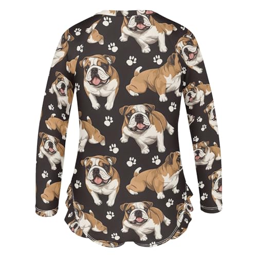 ALAZA Bulldog Paw Print Black Girls One Piece Swimsuit Long Sleeve Rash Guard Swimsuits UV 50+ Swimwear Zipper3