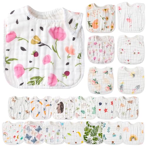 Image of Zainpe 20Pcs Snap Muslin Cotton Baby Bibs Soft Absorbent Adjustable Burp Cloths for Newborns Drooling Feeding Teething Eating