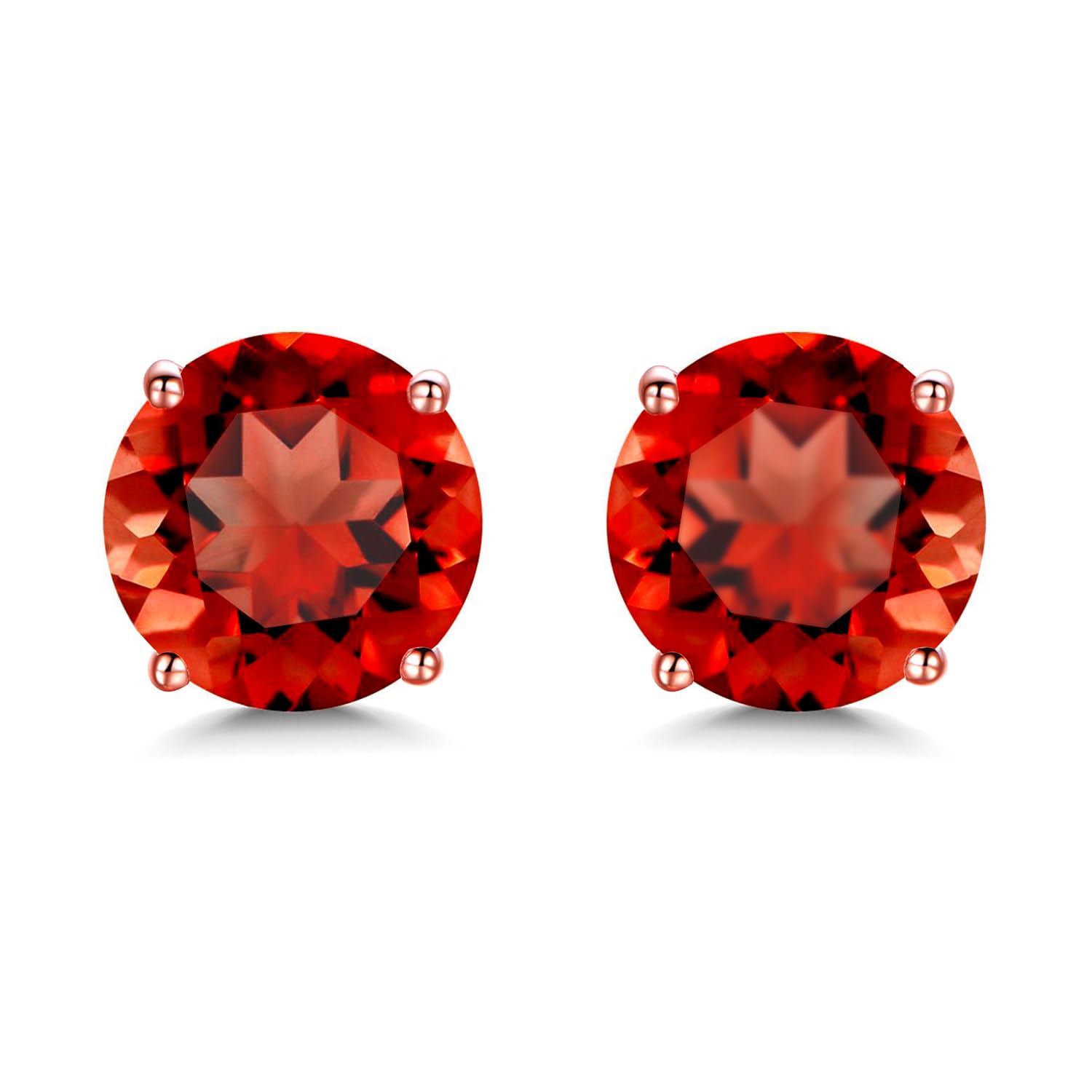 JIANGXIN5mm Round cut Orange Red Spessartine Garnet 925 Sterling Silver Stud Earrings for Women