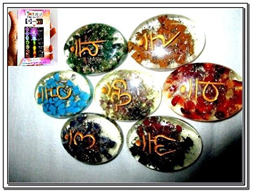 Jet New Chakra Sanskrit Engraved Orgone Oval Set Reiki Balancing Cleansing