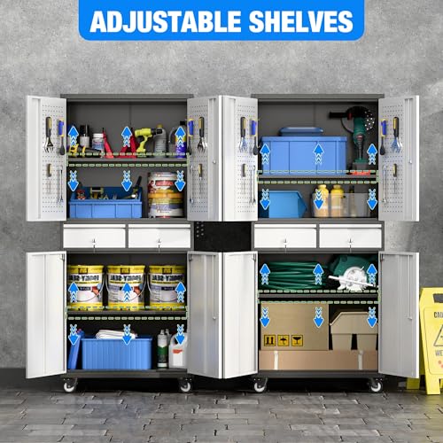 Image of Aobabo 71 inch H 2 Drawer Metal Storage Cabinet with Wheels and 4 Pegboards,Lockable Steel Garage Storage Cabinet with 2 Adjustable Shelves,Black Sliver,Assembly Required
