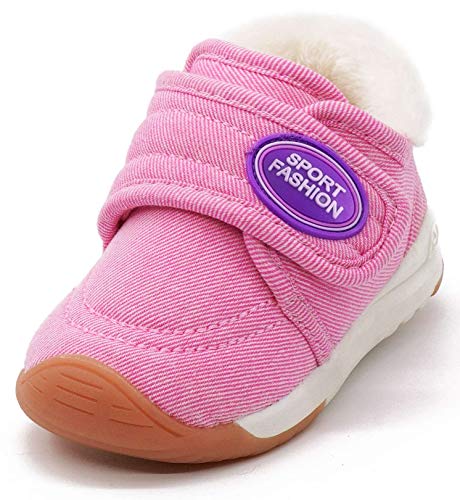 Toddler Baby Boys Girls Warm Winter Snow Boots Plush Inner Outdoor Boots Soft Anti-Slip Waterproof Walking Shoes Flat Easy on for Toddlers Little Girls Pink, 7 Toddler 23 EU