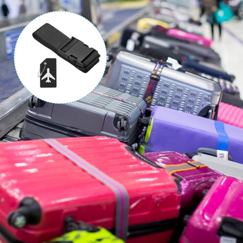 Image of PATIKIL Luggage Strap with Luggage Tag and Loop 78 inchx2 inch, 3 Set Adjustable Suitcase Belt for Travel Packing Bag Closure Identify, Black