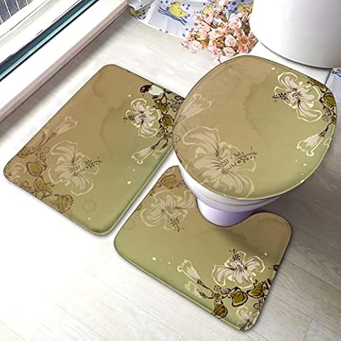 MBNGGAB Japanese style sumie bird 3 Pieces Bath Mat Set Cover