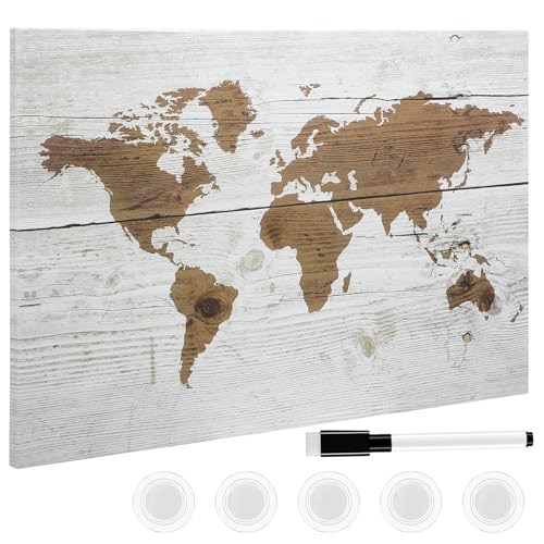 Lincia Pizarra magnética de borrado en seco de 24 x 36 pulgadas, pizarra magnética decorativa para pared con diseño de mapa, incluye 5 imanes y marcador para oficina, hogar, suministros escolares