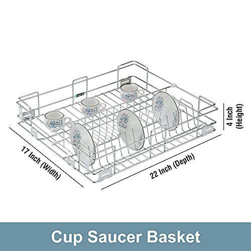 Image of SmartSlide Stainless Steel Cup & Saucer Basket for Modular Kitchen Drawer | 17 x 22 x 4 Inch Cutlery Tray | Plate Holder Kitchen Rack | Durable Utensil Organizer