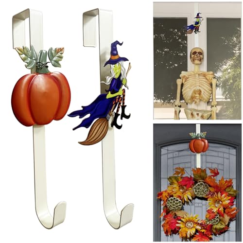 WKHOMEDECO 2 Pack Fall Wreath Door Hanger with Pumpkin & Witch, Fall...