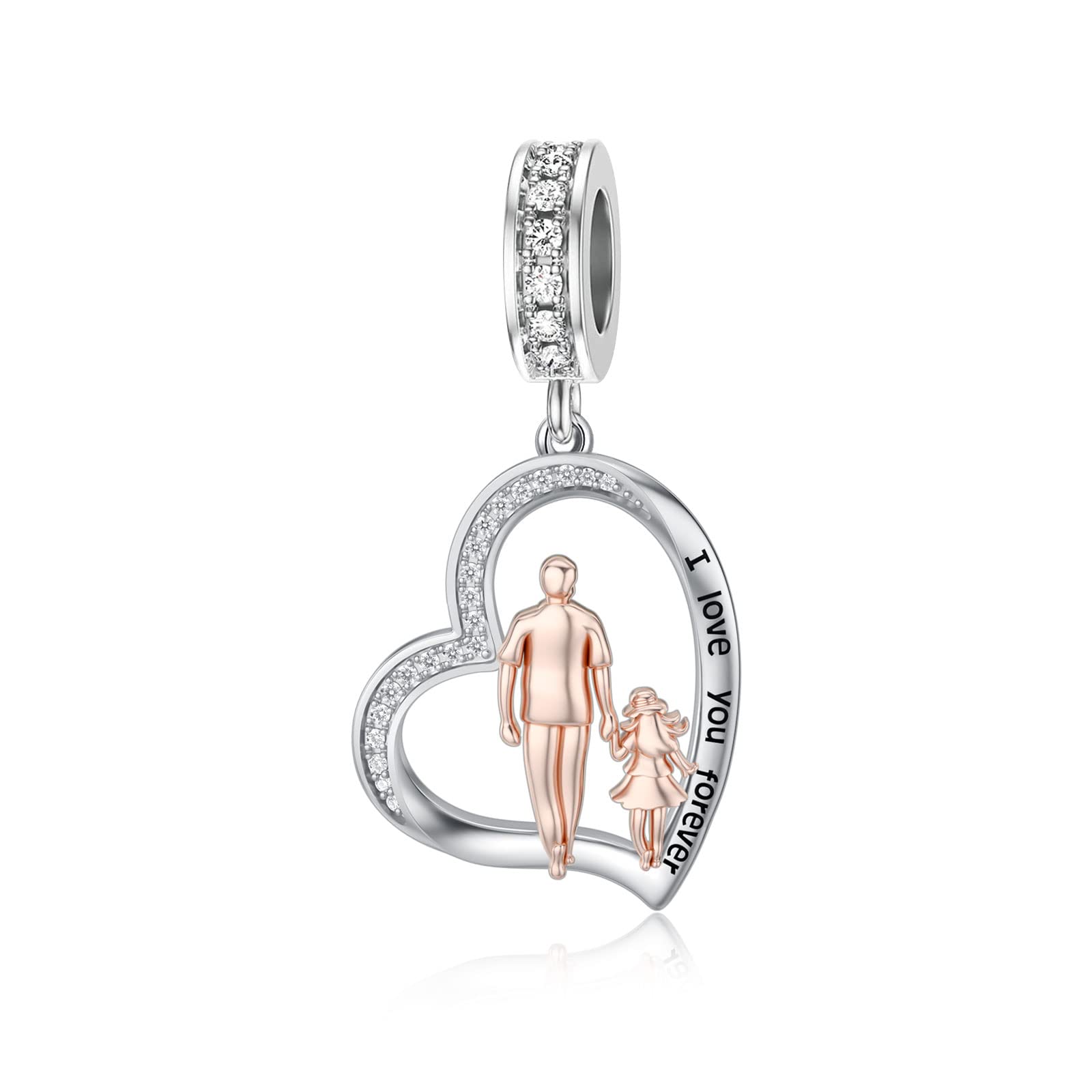 PROESS Father Mother Daughter Charm fit Charms Bracelet Sterling Silver Charms for Bracelets Birthday Valentines Day Gifts for Daughter Mother Lover