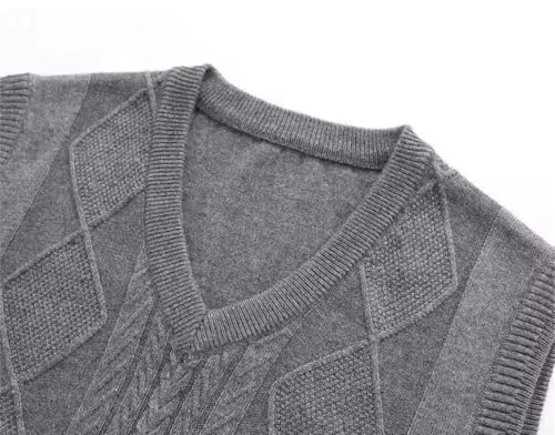 Men's Thickened Sweater Vest V-Neck Knit Pullover Sleeveless Solid Color Winter Casual Warm Tops3