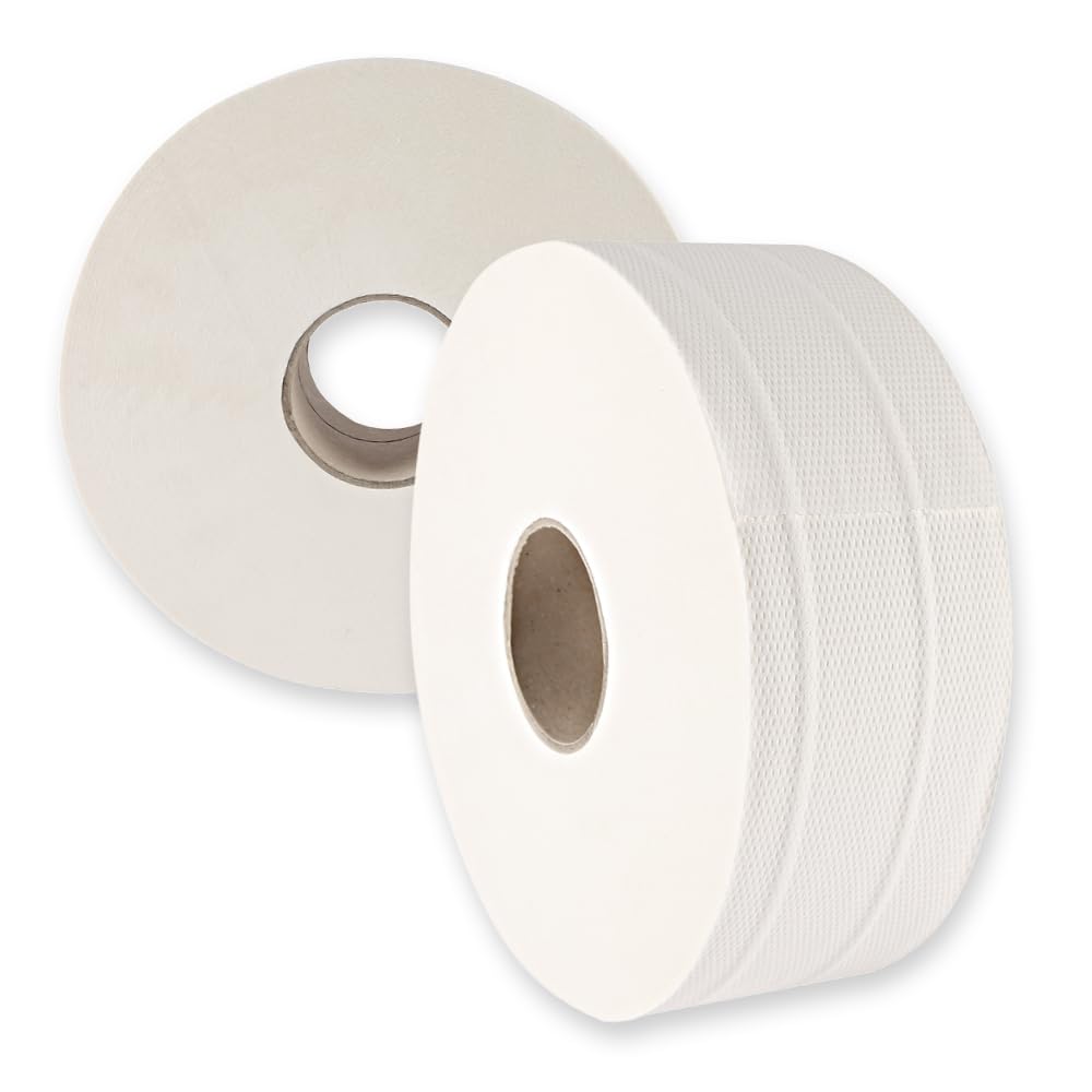 6 Stück, Toilettenpapier, FRANZ MENSCH, 20x9cm, weiß, 3-lagig, 1900 Abrisse | Jumbo, Zellulose, Ø 30cm, 8cm Kern, 380m Lauflänge, WC-Papier, Klopapier, restroom, Sanitärbereich, Großverbrauch