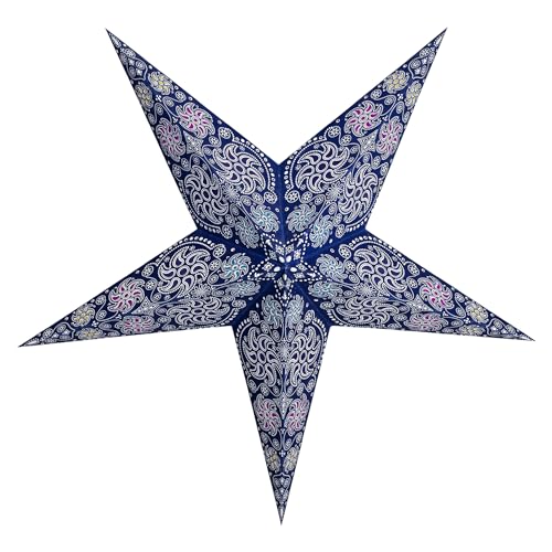 Image of GalaxyArts Paper Star Lantern, 24 Inch Chakra Blue 3D Light-Up Hanging Lamp, Handcrafted Hollow Out Star Decoration for Christmas, Weddings, Holidays, Birthday, Parties, Indoor Outdoor Home Decor