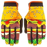 Saints of Speed Dirt Bike Gloves Cheeseburger Motocross, Mountain Bike, Motorcycle, BMX, Jetski, Karting, Airsoft, Paintball, Driving, & Racing Bike Gloves + Phone & Touch Screen Capable (Small)