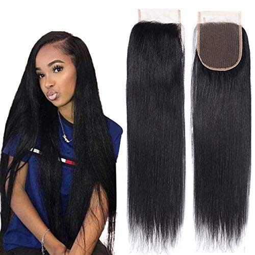 100% Unprocessed Brazilian Straight Closure size 4x4 100% Human Hair Closure Li Queen Top Lace Closure 14 inch Free Part 1B# Color