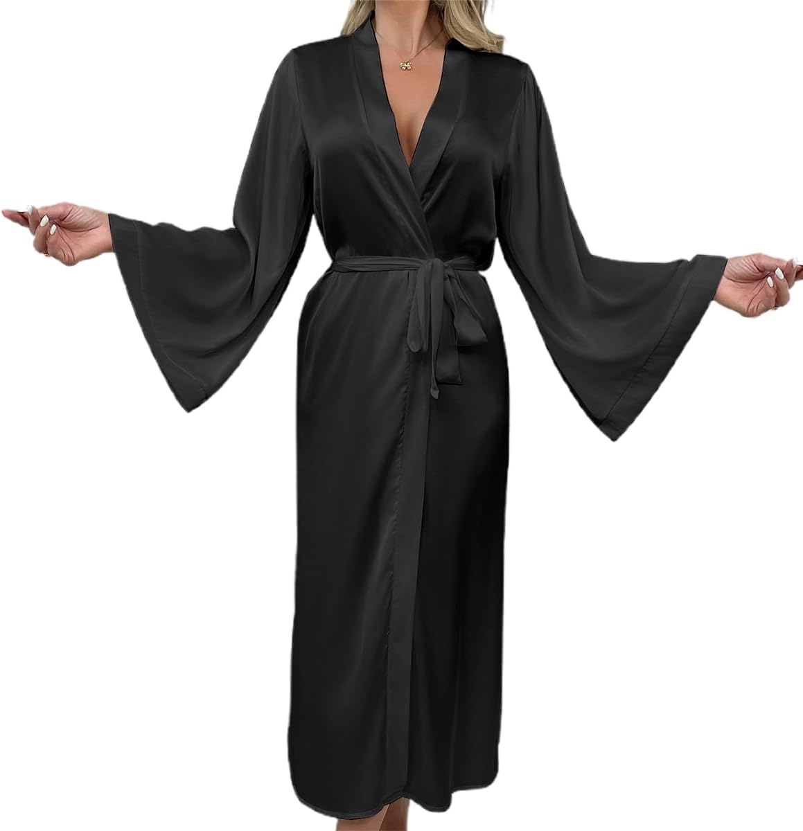 Long Robes for Women Satin White Robe Soft Lightweight Bathrobe, Elegant Sleepwear for Bride & Everyday Lounge