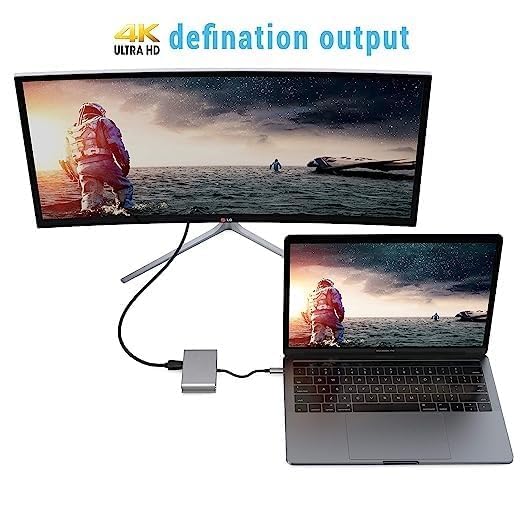 Image of USB HUB 4 in 1 USB-C to HUB HDMI, Ethernet, USB 3.0, USB Type-C Adaptor Converter for Type C Laptops and Desktop, Grey (USB C to 4 in 1 with RJ45 HUB)