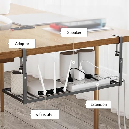 20'' Large Size Under Desk Cable Management Tray No Drill, Large Capacity Desk Wire Organizer Rack, Sturdy Metal Under Desk Cord Management with Clamp for Offices and Home - Image 6