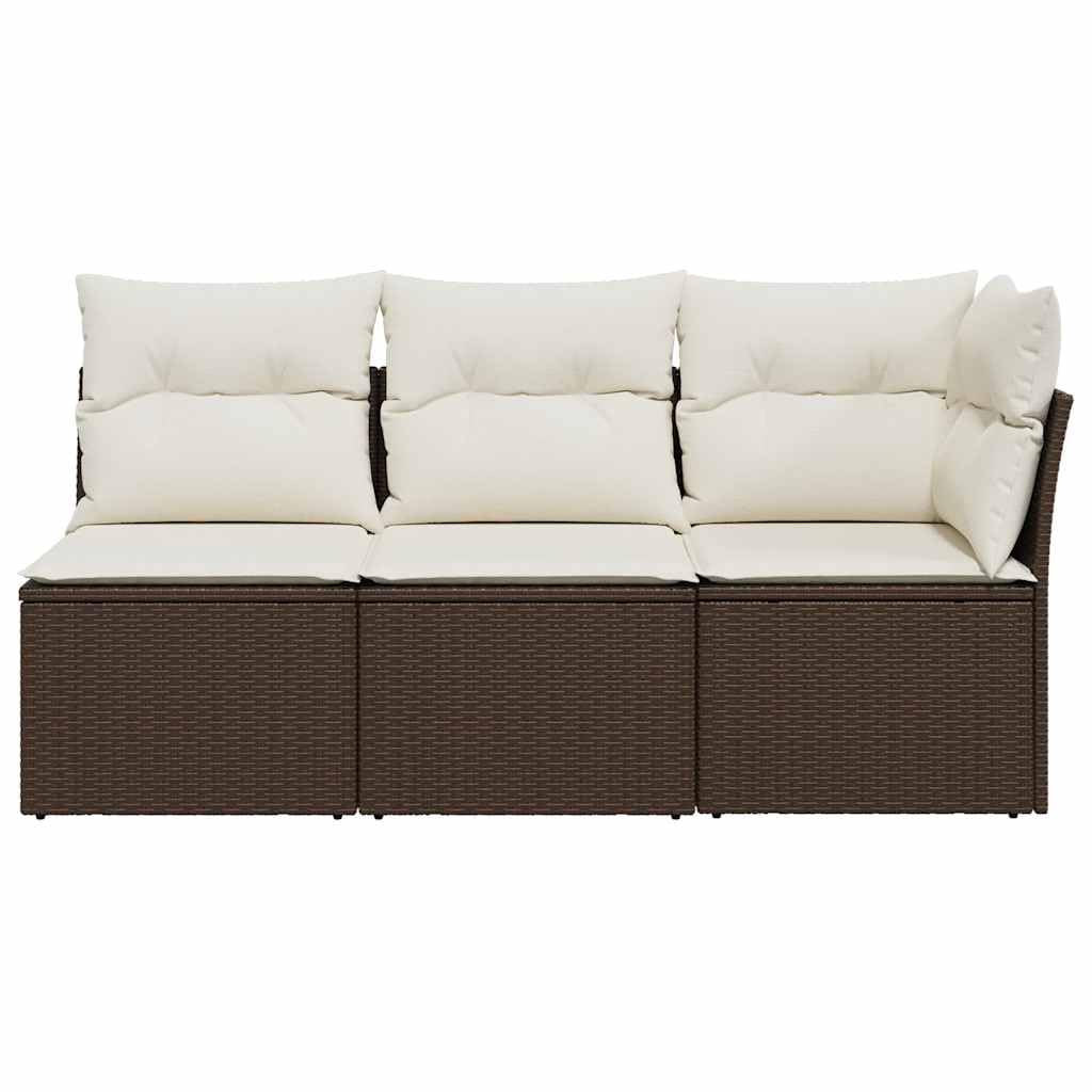 Divano da Giardino 3 Posti con Cuscini, Set Salotto Esterno in Polyrattan Marrone, Design Modulare con Van Portaoggetti, per Terrazzo e Giardino, Colore Marrone, 172 x 62 x 69 cm