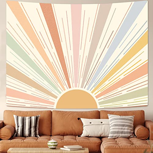 Kanuyee Boho Sun Tapestry Wall Hanging, Retro 70S Abstract Striped Aesthetic Sunrise Vintage Tapestries For Bedroom Living Room 44×60 Inch thumb #1