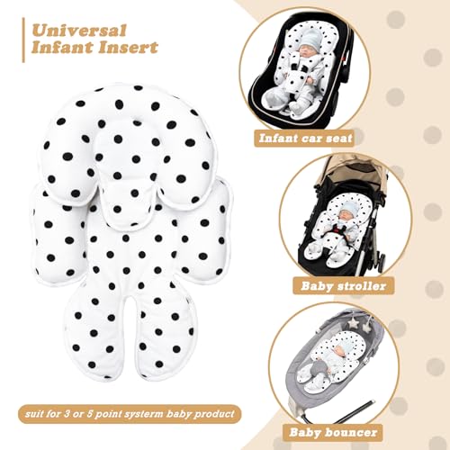 Image of Infant Car Seat Insert, 2 in 1 Carseat Head Neck Pillow for Newborn, Breathable Baby Carriage Pad with Strap Covers, Fit Car Seat, Stroller, Bouncer, Polka Dot