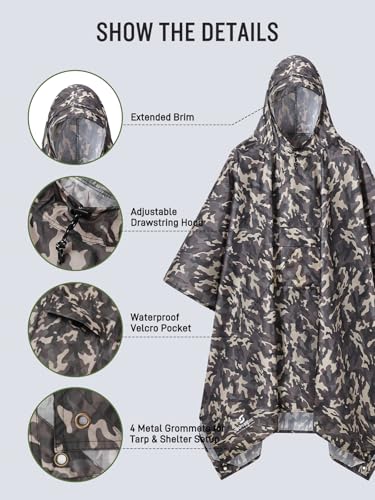 Image of SaphiRose Extra Thick Hooded Rain Poncho Double Layer Waterproof Raincoat Jacket for Men Women Adults