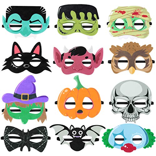 Zerodeko Halloween Masks Kids Halloween Felt Masks Pumpkin Bat Skull Cosplay Masks Pretend Play Props Cartoon Masks for Halloween Festival Party Masquerade 12Pcs