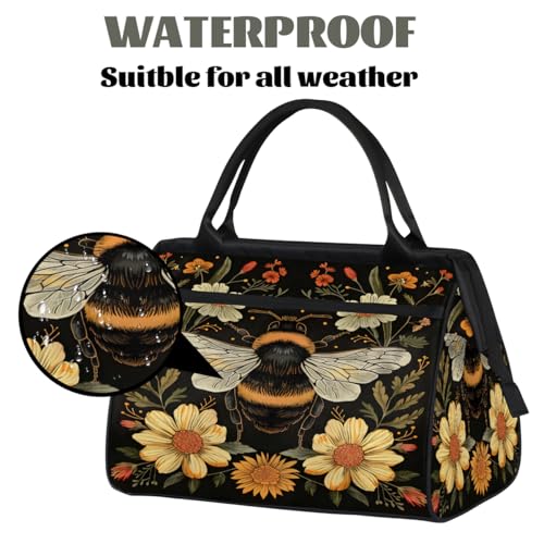 Bee Flowers Pretty Small Overnight Weekender Tote Bag for Women Men Foldable Travel Duffel Bags Lightweight Sports Gym Bag Waterproof Carry On Luggage Weekender Bag for Traveling Gifts3