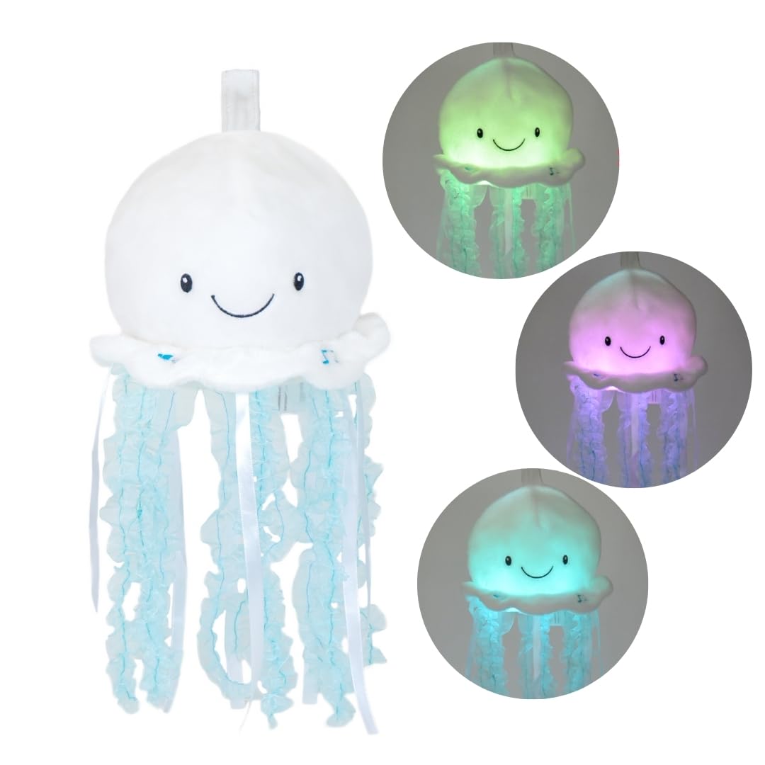 Cuddle Barn - Jellyfish Bubbles | Soft Jelly Fish Plush Toy | Hanging Loop | Gentle Color Changing Lights | Plays Ocean Melodies with Volume Control-
